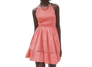 Zara Dress Women's XS Coral Pink Smocked Tiered Sleeveless Fit N Flare